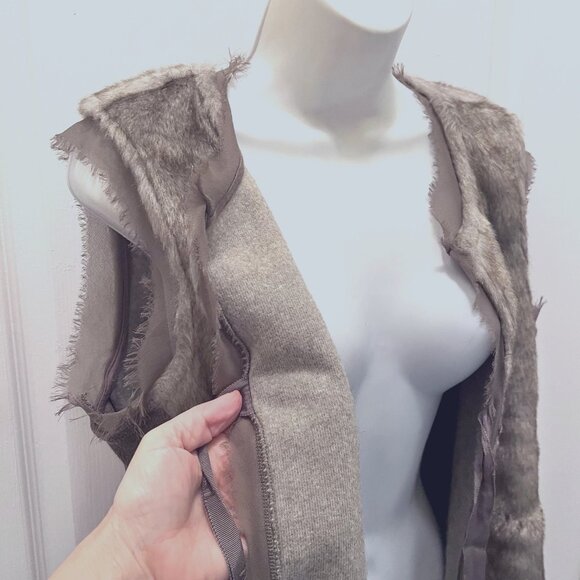 Simply Vera Vera Wang Faux Fur Vest/Shawl Women's-Tie/Front-Sheer Shoulder-Med - Picture 9 of 16